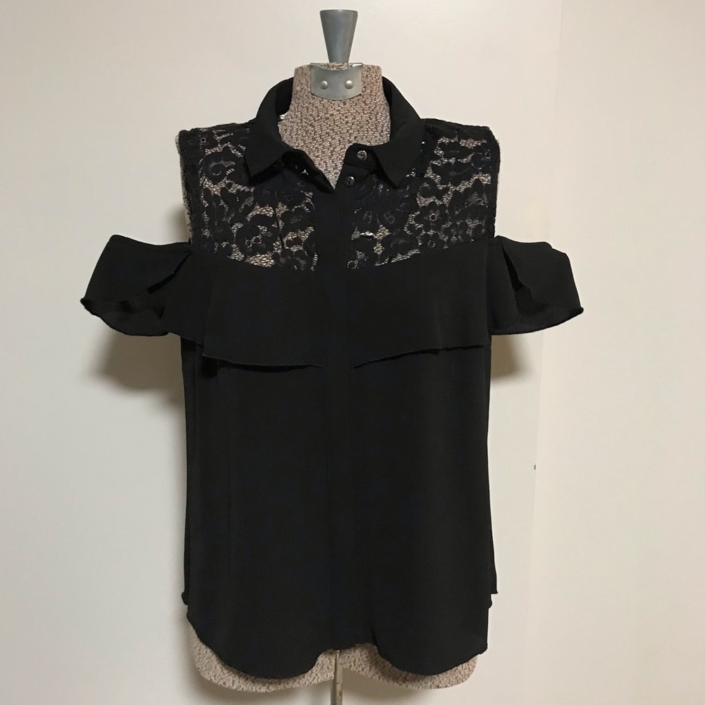 Rinascimento black cold-shoulder blouse